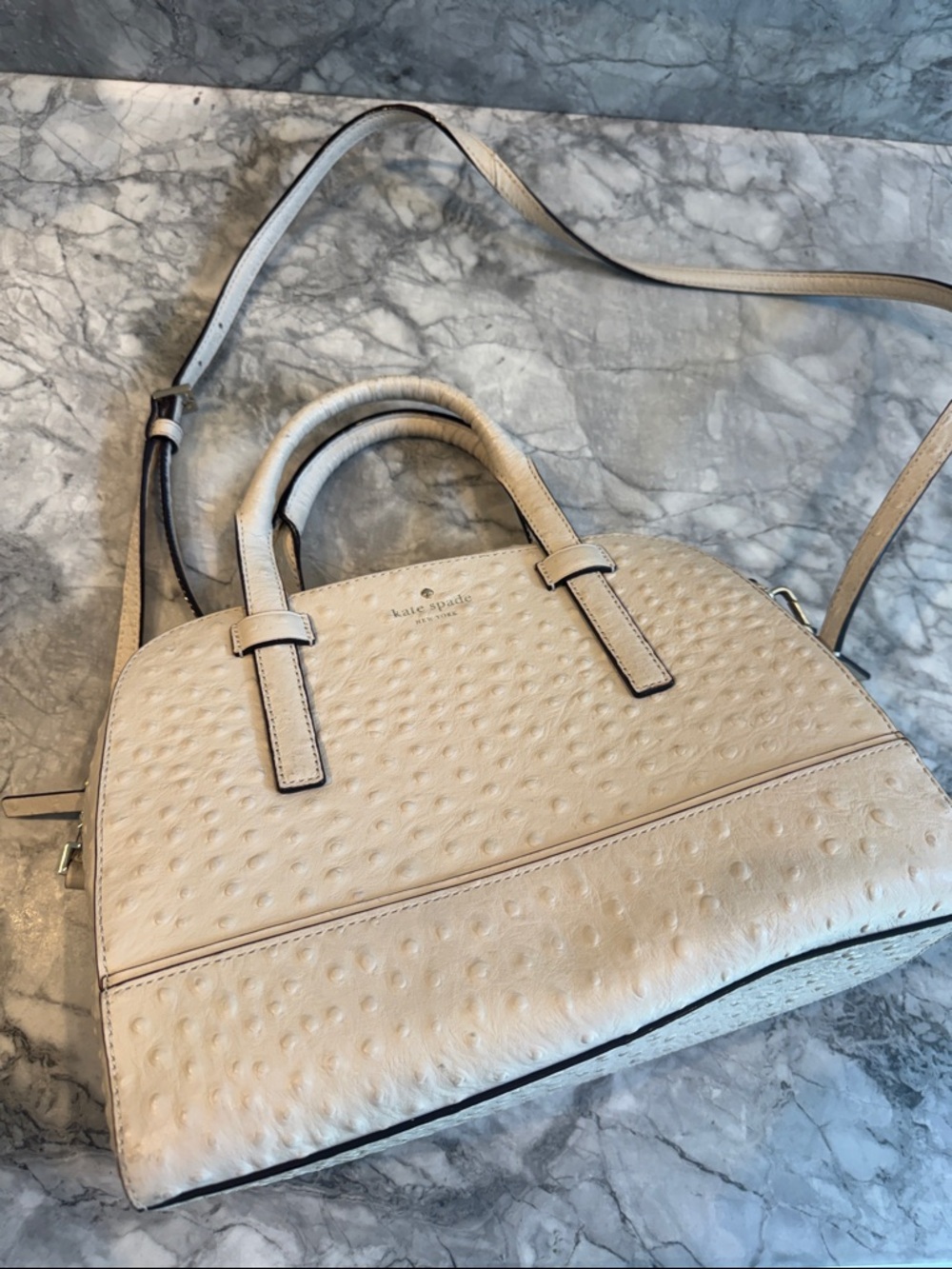 kate spade cream dome satchel with ostrich-embossed texture